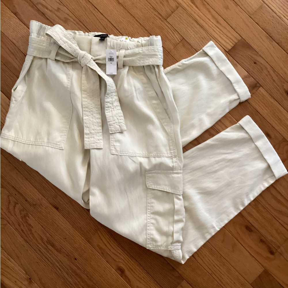 NWT BANANA REPUBLIC SOFT LIGHTWEIGHT PAPERBAG WAIST CARGO PANT TIE BELT CREAM